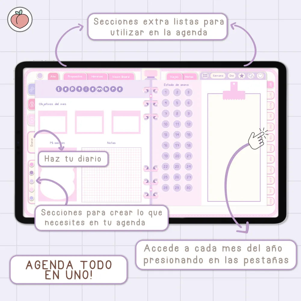 AGENDA DIGITAL MINIMALISTA PRO 2026/2027: Incluye curso, tutoriales, stickers y recursos. Edición lavanda y rosa