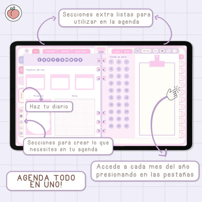 AGENDA DIGITAL MINIMALISTA PRO 2026/2027: Incluye curso, tutoriales, stickers y recursos. Edición lavanda y rosa
