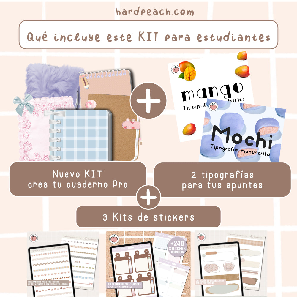 KIT PARA APUNTES PERFECTOS: Cuadernos digitales infinitos, tipografías y stickers digitales