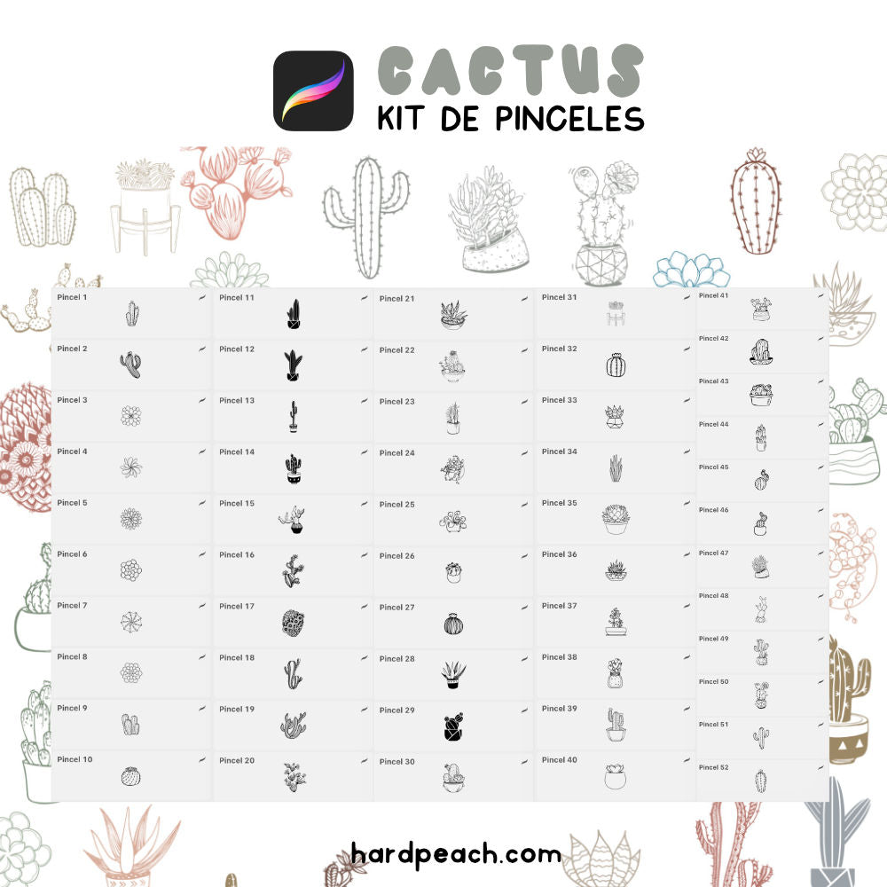 KIT DE PINCELES PARA PROCREATE: Cactus y suculentas. Perfectos para ilustraciones botánicas, fondos y detalles naturales