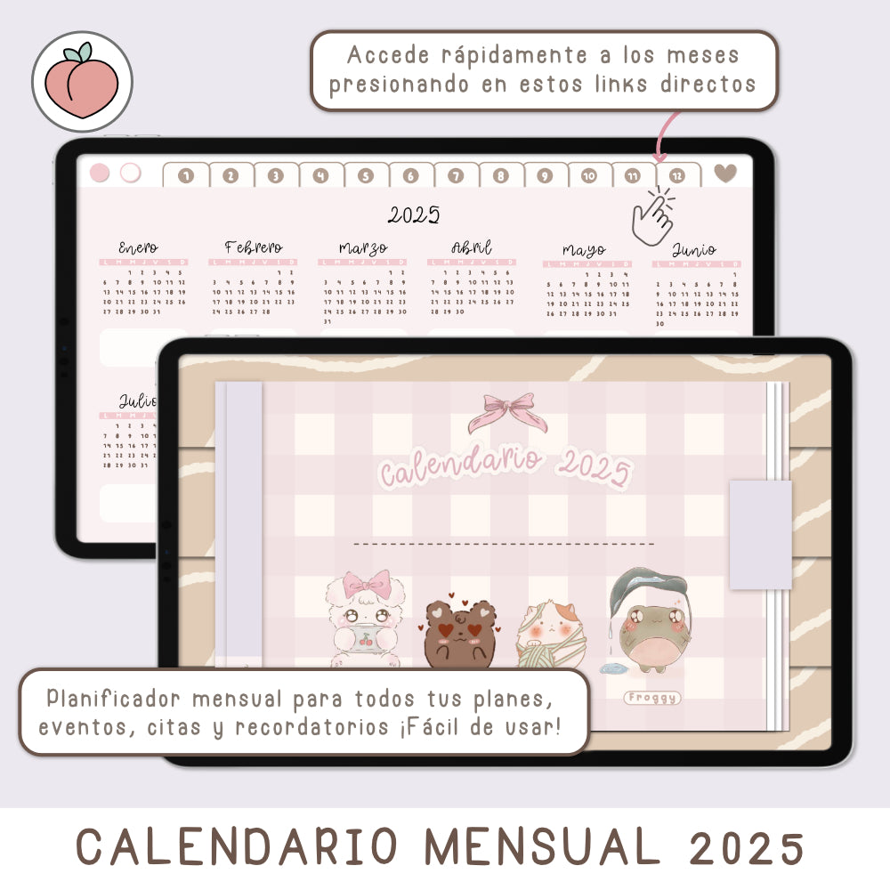 2025 HORIZONTAL CALENDAR - MONTHLY DIGITAL PLANNER  - Spanish version