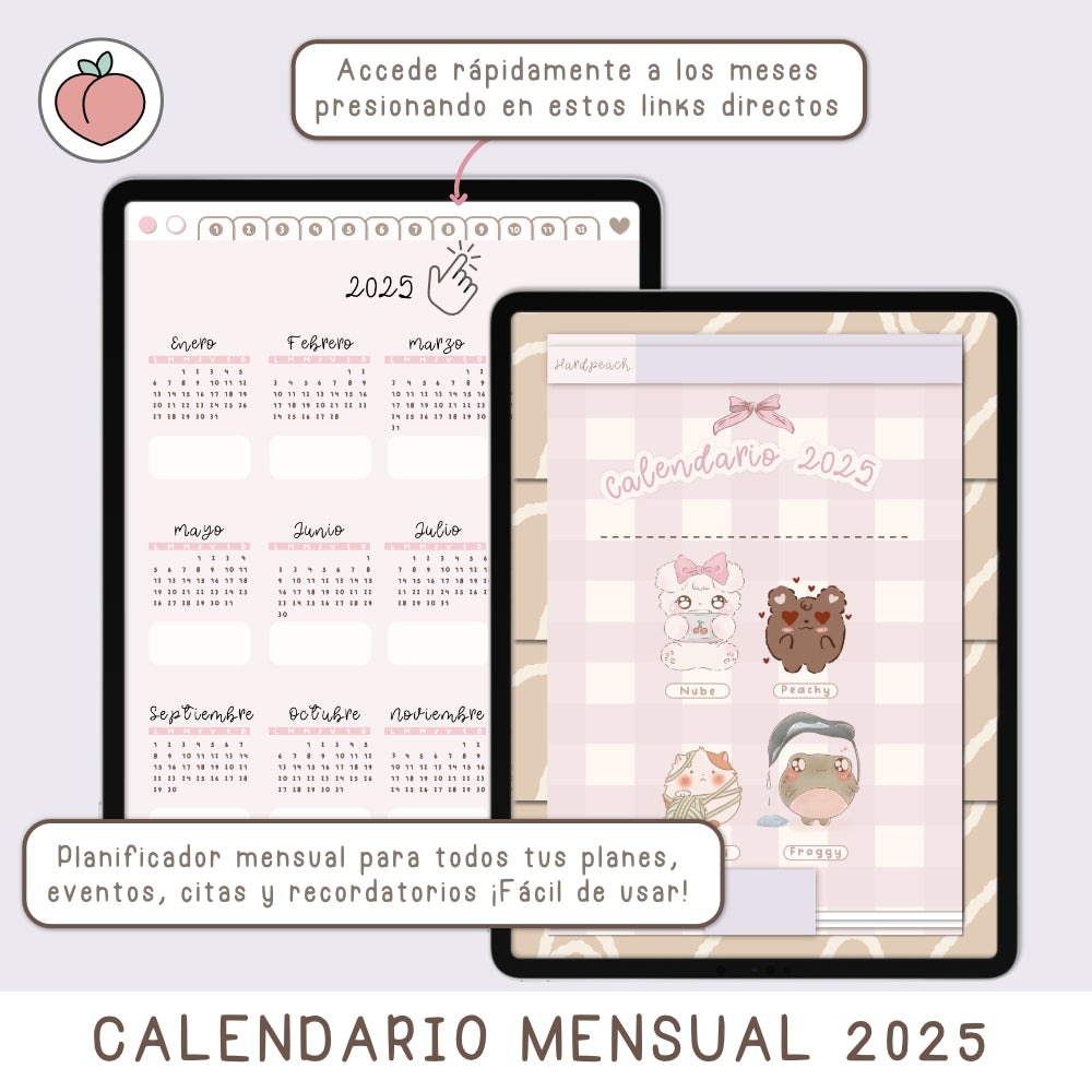 CALENDARIO 2025 VERTICAL - PLANIFICADOR DIGITAL MENSUAL | PORTADA PASTEL