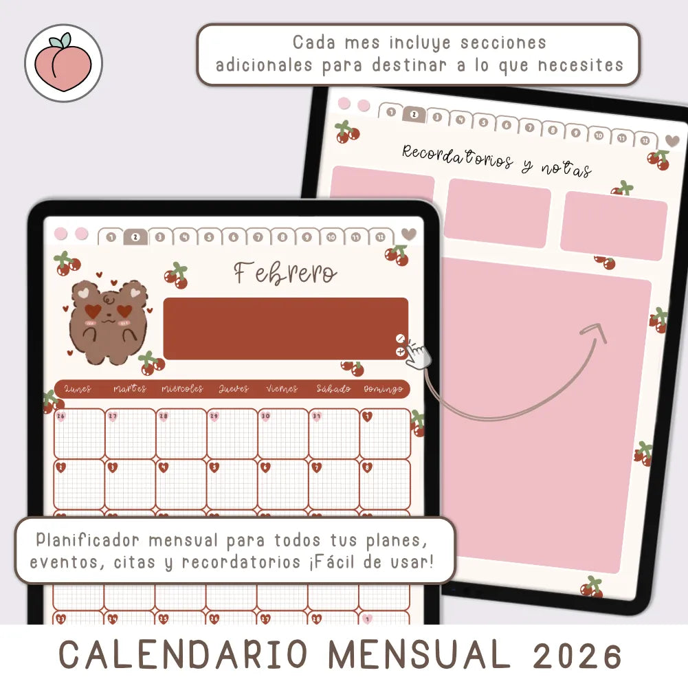 calendario digital 2026 kawaii en vertical