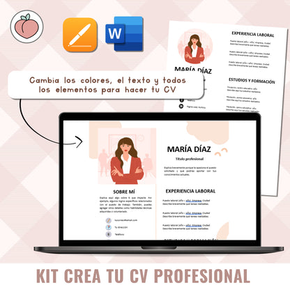 KIT CREATE YOUR PROFESSIONAL CV | EDITABLE TEMPLATES + ICONS: APP PAGES AND WORD | Spanish version