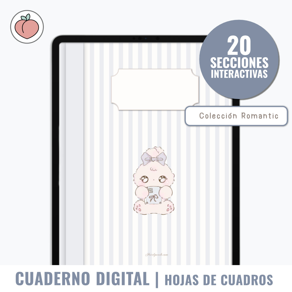 CUADERNO DIGITAL ROMANTIC: Hojas blancas de cuadros. Cuaderno edición azul