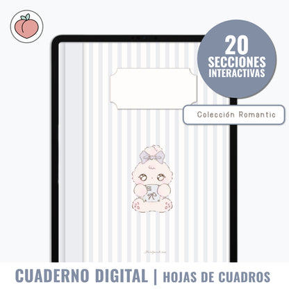 CUADERNO DIGITAL ROMANTIC: Hojas blancas de cuadros. Cuaderno edición azul