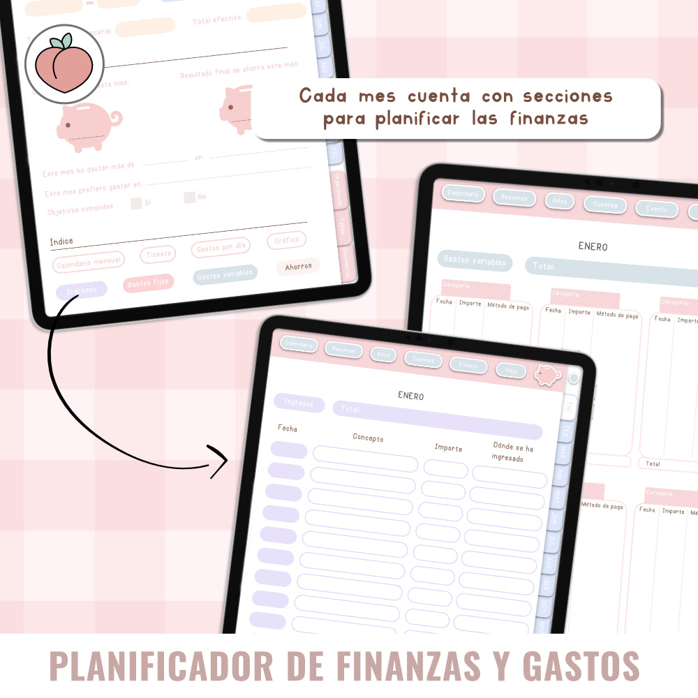 PLANIFICADOR DIGITAL DE FINANZAS Y GASTOS: Presupuestos, control y seguimiento mensual de gastos e ingresos con stickers incluidos. Edición pastel