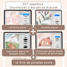 Cargar imagen en el visor de la galería, KIT COMPLETO DE CURSOS Y PINCELES PARA PROCREATE: ILUSTRACIÓN DIGITAL KAWAII, PAISAJES DE FANTASÍA, CREACIÓN DE PERSONAJES KAWAII, ACUARELA DIGITAL Y LETTERING DIGITAL + PINCELES
