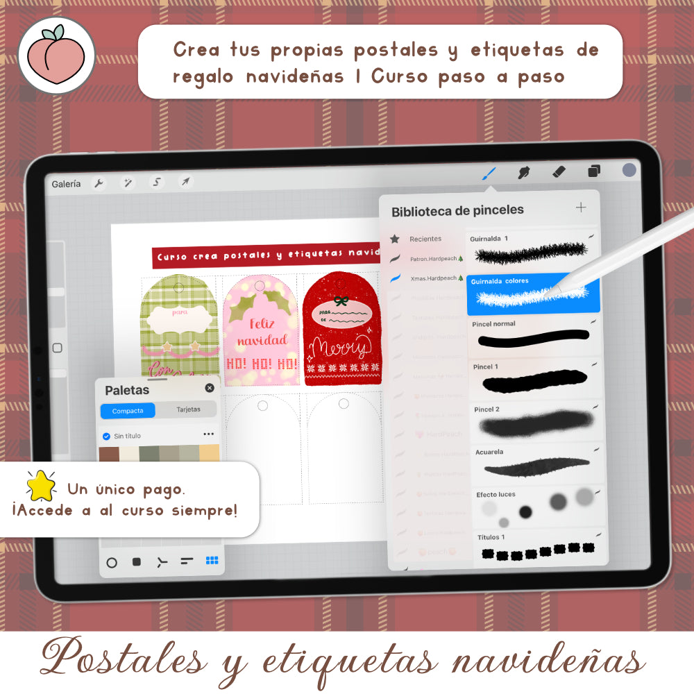 CREA POSTALES Y ETIQUETAS NAVIDEÑAS: Curso con lecciones paso a paso, pinceles y recursos para Procreate
