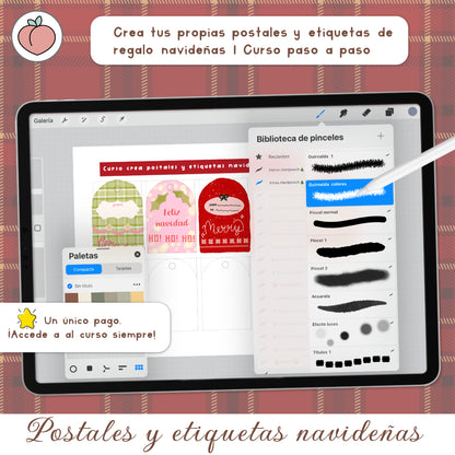 CREA POSTALES Y ETIQUETAS NAVIDEÑAS: Curso con lecciones paso a paso, pinceles y recursos para Procreate