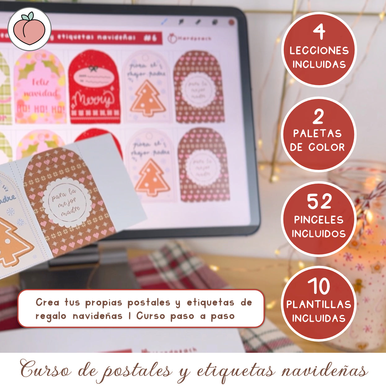 CREA POSTALES Y ETIQUETAS NAVIDEÑAS: Curso con lecciones paso a paso, pinceles y recursos para Procreate