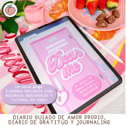 DEAR ME: Diario digital de amor propio guiado, diario de gratitud y journal guiado con prompts. Incluye stickers digitales y recursos extra