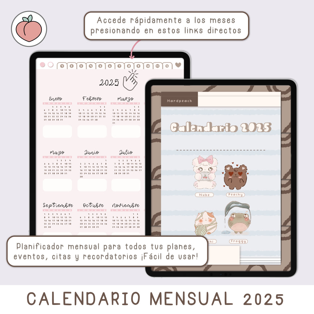 2025 VERTICAL CALENDAR - MONTHLY DIGITAL PLANNER  - Spanish version