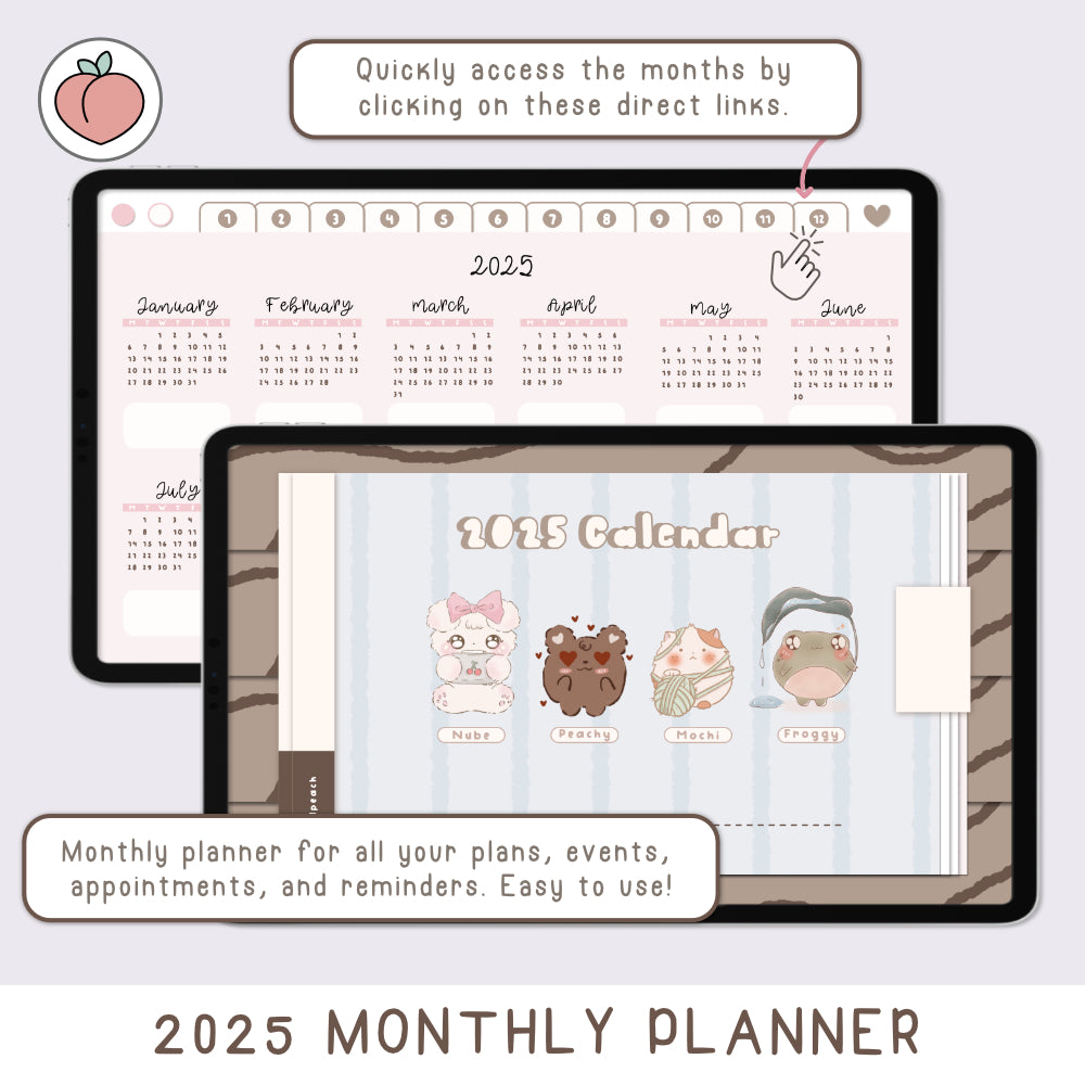 MONTHLY PLANNER 2025 - LANDSCAPE DIGITAL PLANNER | BLUE COVER 