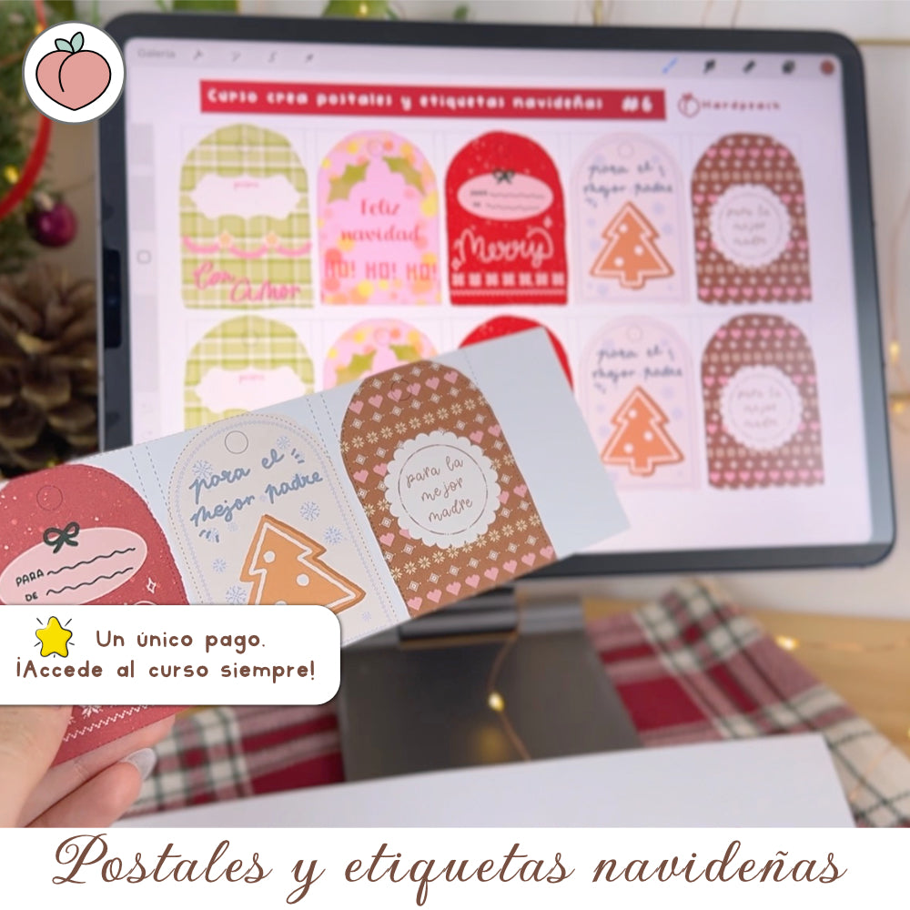 CREA POSTALES Y ETIQUETAS NAVIDEÑAS: Curso con lecciones paso a paso, pinceles y recursos para Procreate