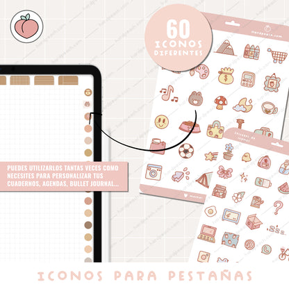 KIT DE ICONOS PARA PESTAÑAS: Colección de stickers digitales para agendas, bullet journal y cuadernos