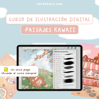 ILUSTRACIÓN DIGITAL DE MUNDOS KAWAII EN PROCREATE: Paisajes y personajes adorables | Curso completo con lecciones paso a paso, recursos y pinceles, principiantes y avanzados