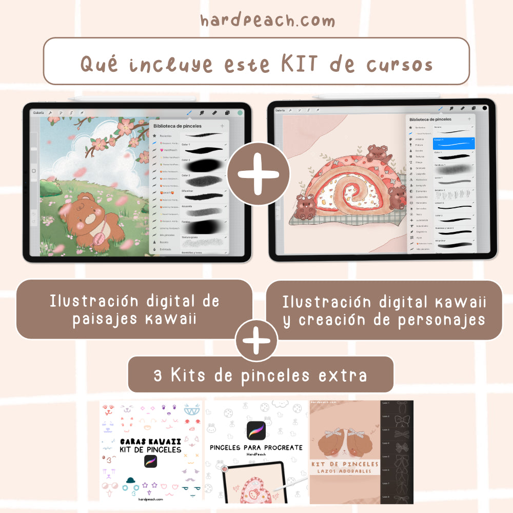 KIT DE CURSOS DE ILUSTRACIÓN DIGITAL KAWAII: Paisajes de fantasía, creación de personajes adorables, recursos extra y pinceles para Procreate