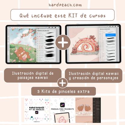 KIT DE CURSOS DE ILUSTRACIÓN DIGITAL KAWAII: Paisajes de fantasía, creación de personajes adorables, recursos extra y pinceles para Procreate