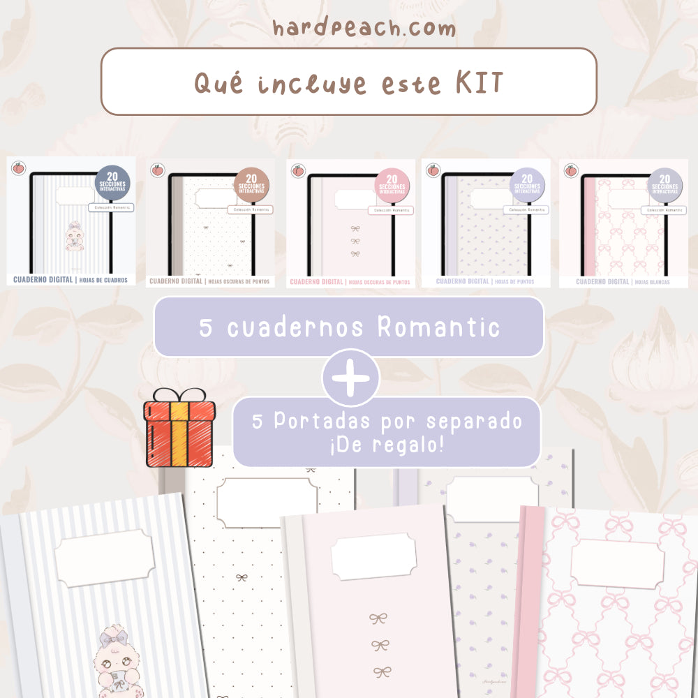 KIT CUADERNOS DIGITALES ROMANTIC: Cuadernos para apuntes, notas, ideas, journaling u organización