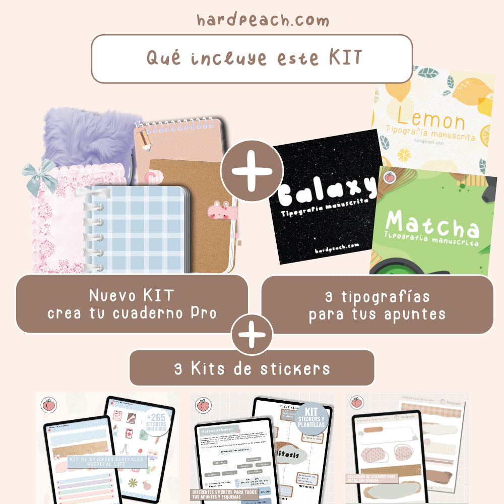 KIT PARA APUNTES DE MEDICINA: Cuadernos digitales infinitos, tipografías y stickers digitales