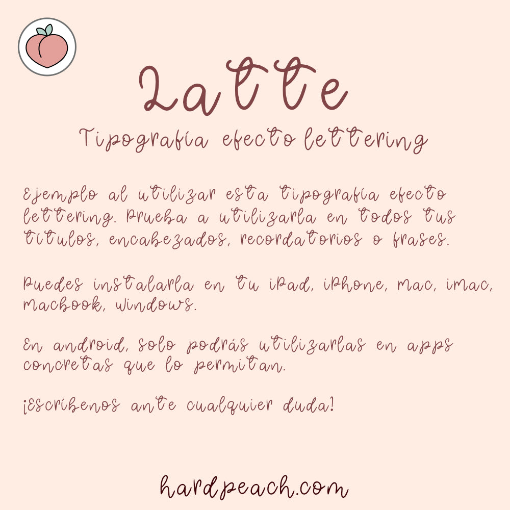 TIPOGRAFÍA LETTERING LATTE: Tipografía digital manuscrita de estilo Lettering. Perfecta para apuntes, agendas, títulos y proyectos creativos