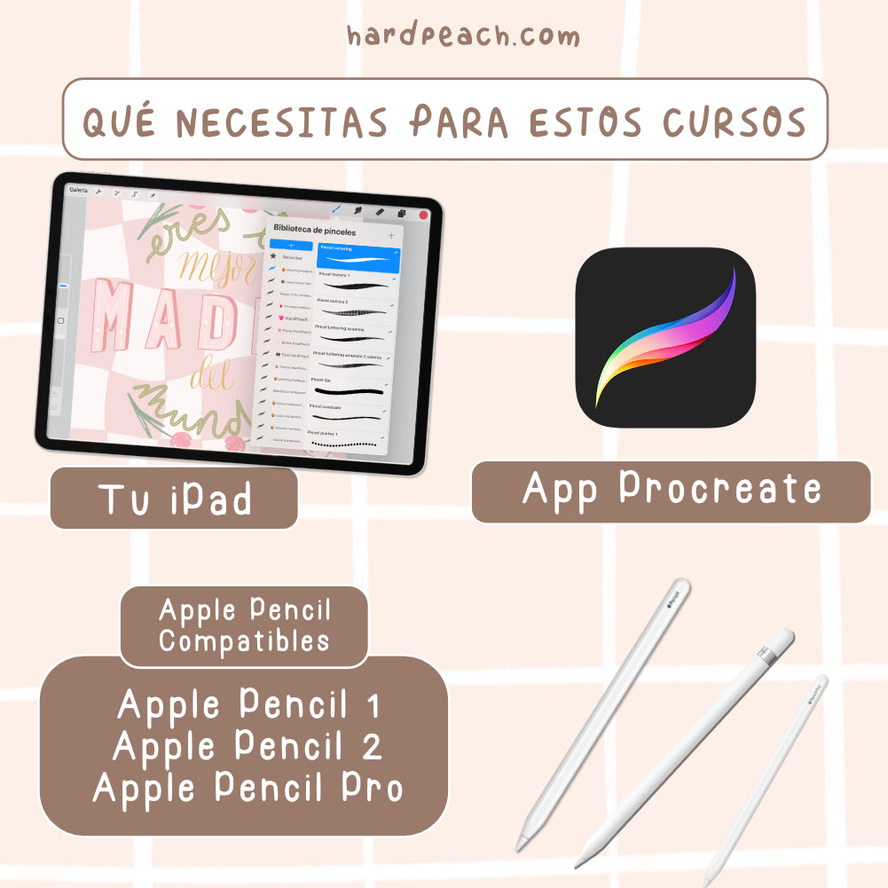 COMPLETE KIT OF COURSES AND BRUSHES FOR PROCREATE: KAWAII DIGITAL ILLUSTRATION, FANTASY LANDSCAPES, KAWAII CHARACTER CREATION, DIGITAL WATERCOLOR AND DIGITAL LETTERING + BRUSHES | Spanish audio