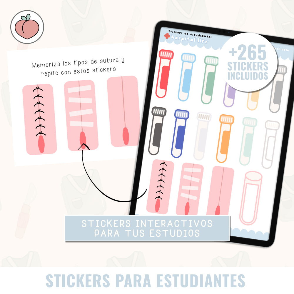KIT DE STICKERS APUNTES DE MEDICINA: Edición hospital life. Ideal para estudiantes de enfermería, medicina y ciencias de la salud