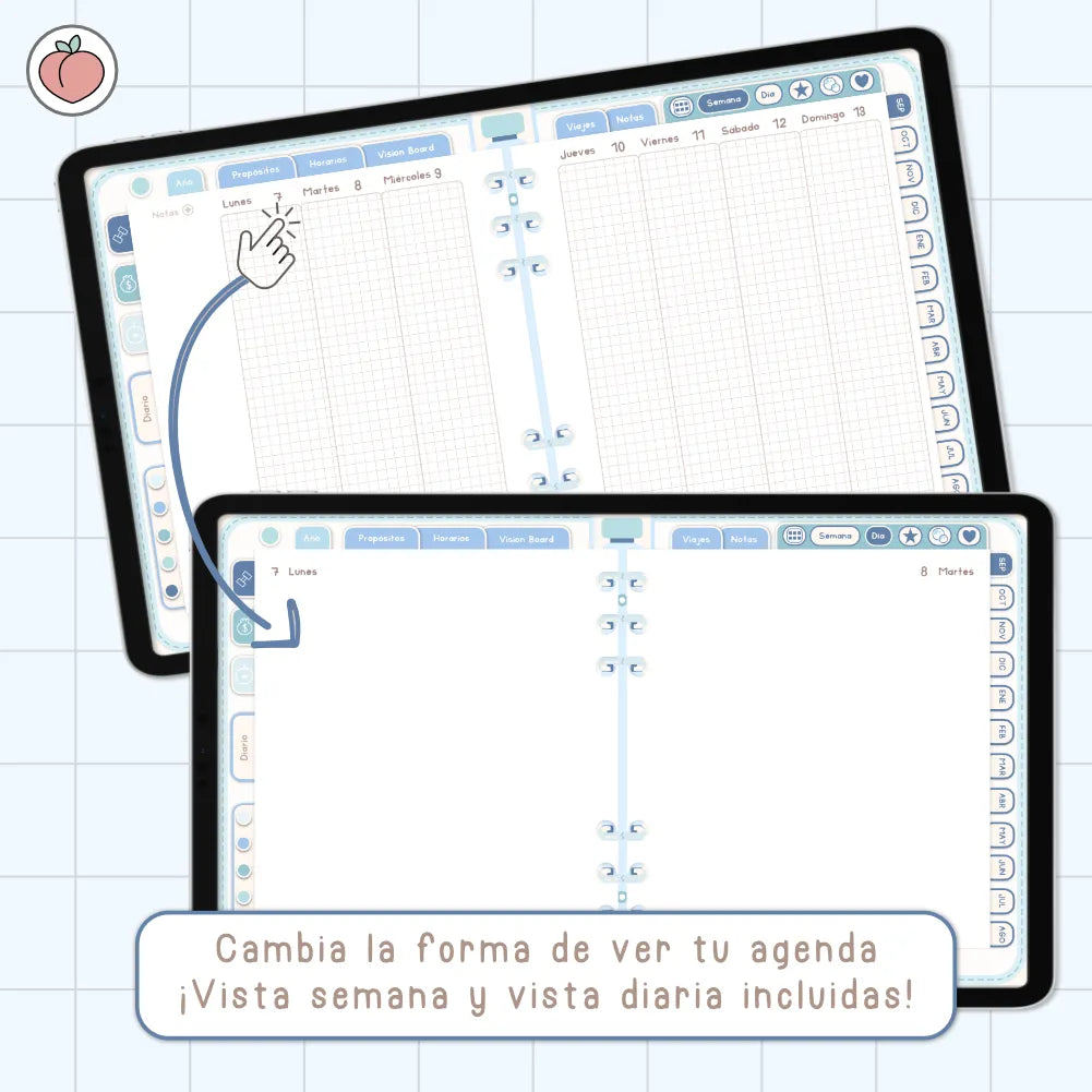 AGENDA DIGITAL MINIMALISTA PRO 2026/2027: Incluye curso, tutoriales, stickers y recursos. Edición azul