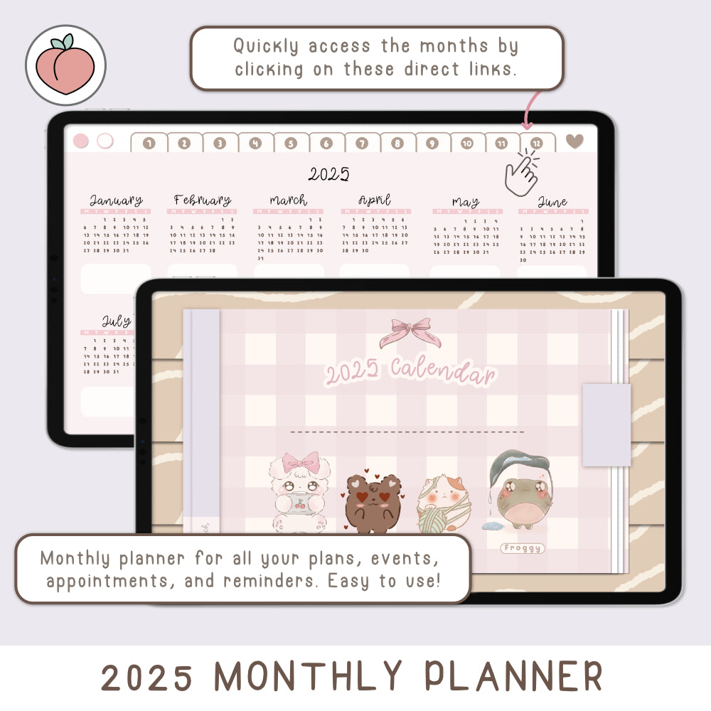 MONTHLY PLANNER 2025 - LANDSCAPE DIGITAL PLANNER | PASTEL COVER 