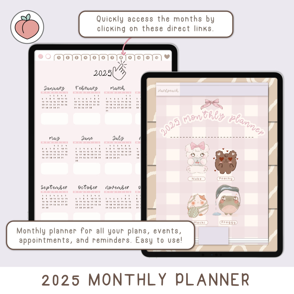 MONTHLY PLANNER 2025 - VERTICAL DIGITAL PLANNER | PASTEL COVER 