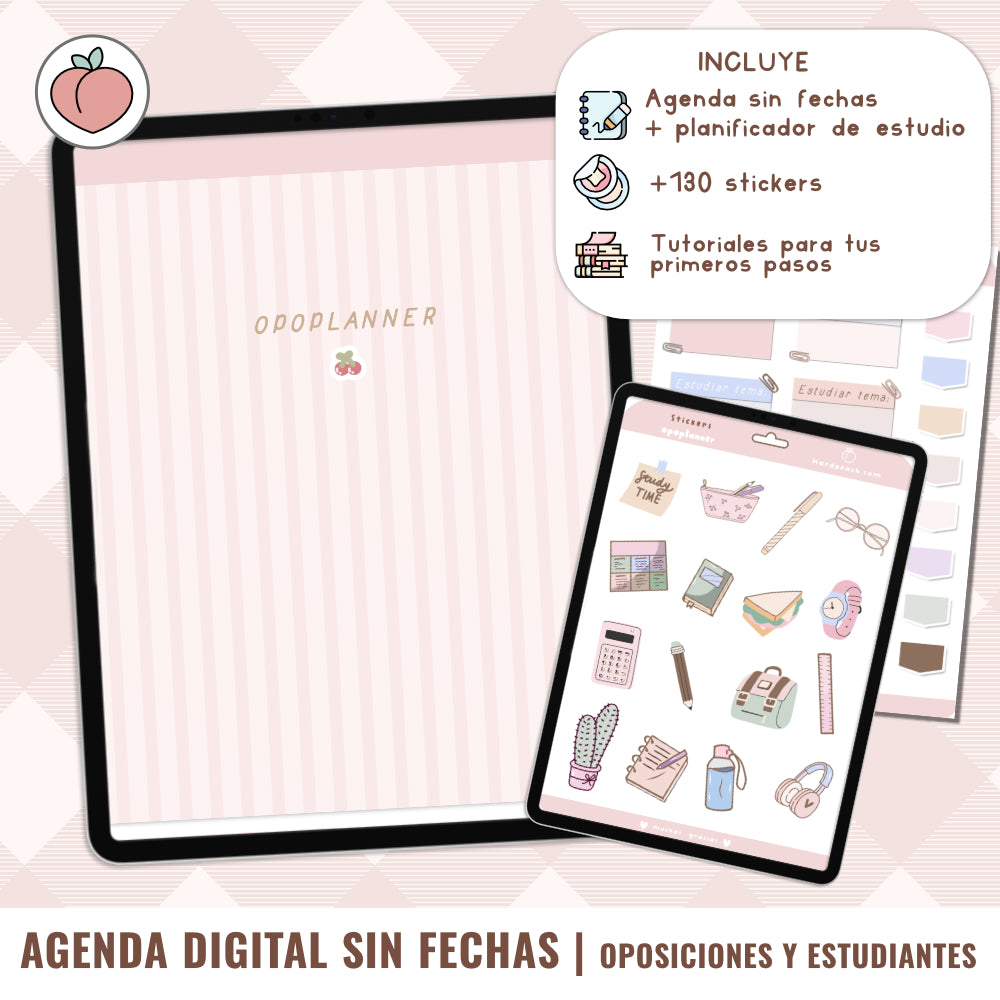 KIT PARA ESTUDIANTES: Planificación de estudio con agenda digital sin fechas y reutilizable, tipografías y stickers para apuntes