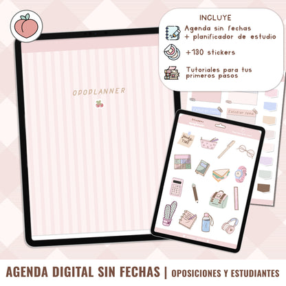 KIT PARA ESTUDIANTES: Planificación de estudio con agenda digital sin fechas y reutilizable, tipografías y stickers para apuntes