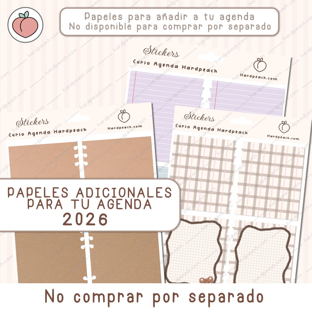 PAPELES EXTRA AGENDA OSITO PEACHY HARDPEACH (No disponible para comprar por separado)