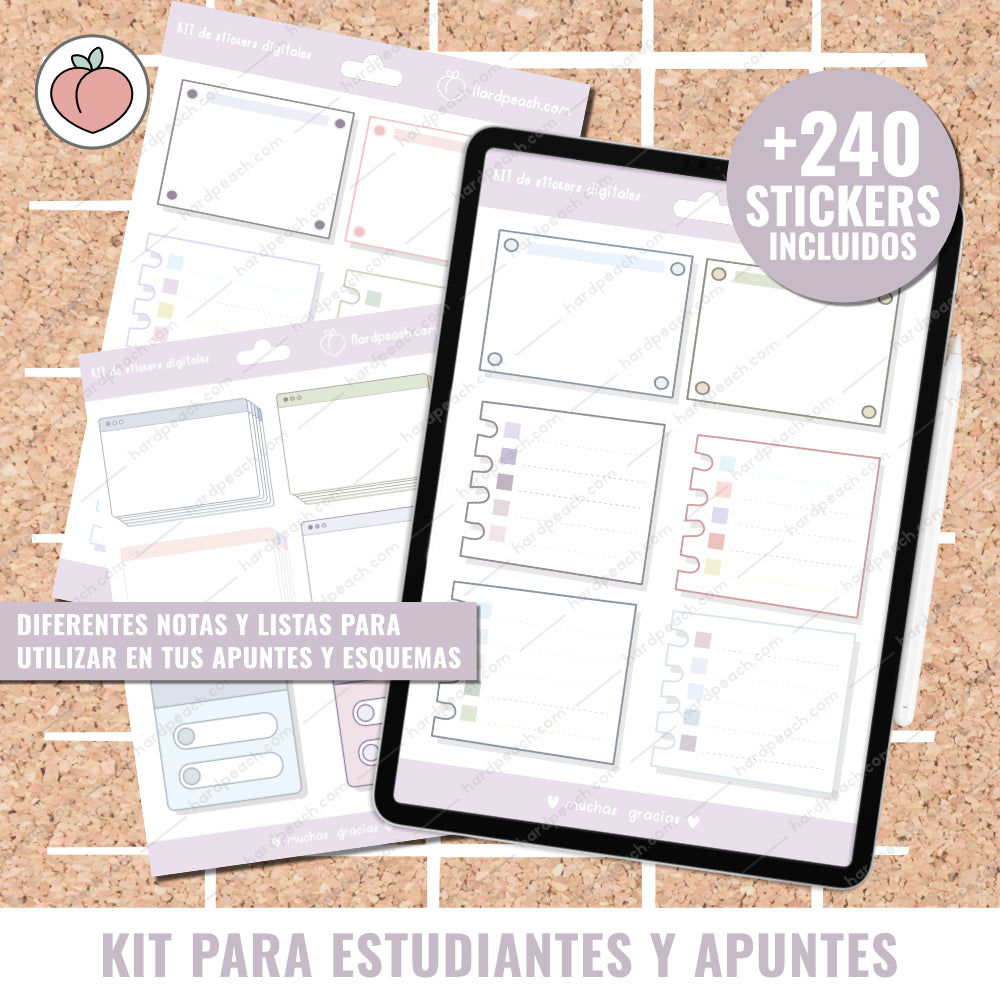 KIT PARA ESTUDIANTES Y APUNTES PERFECTOS: Colección de stickers digitales para planificar y mejorar tus apuntes y anotaciones