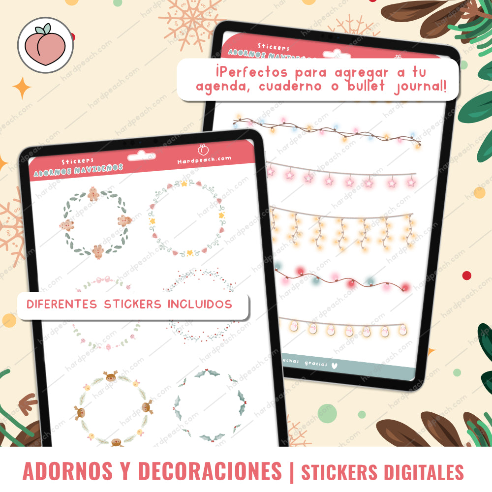 KIT DE STICKERS DIGITALES NAVIDEÑOS: Adornos, decoraciones y extras para agendas, journals y cuadernos