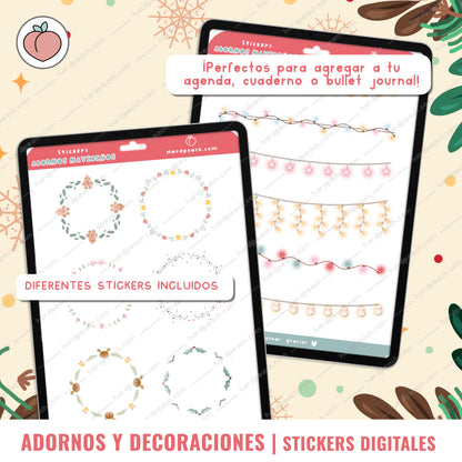 KIT DE STICKERS DIGITALES NAVIDEÑOS: Adornos, decoraciones y extras para agendas, journals y cuadernos