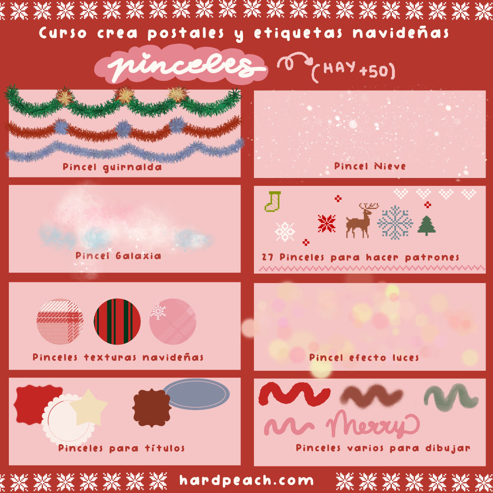 CREA POSTALES Y ETIQUETAS NAVIDEÑAS: Curso con lecciones paso a paso, pinceles y recursos para Procreate