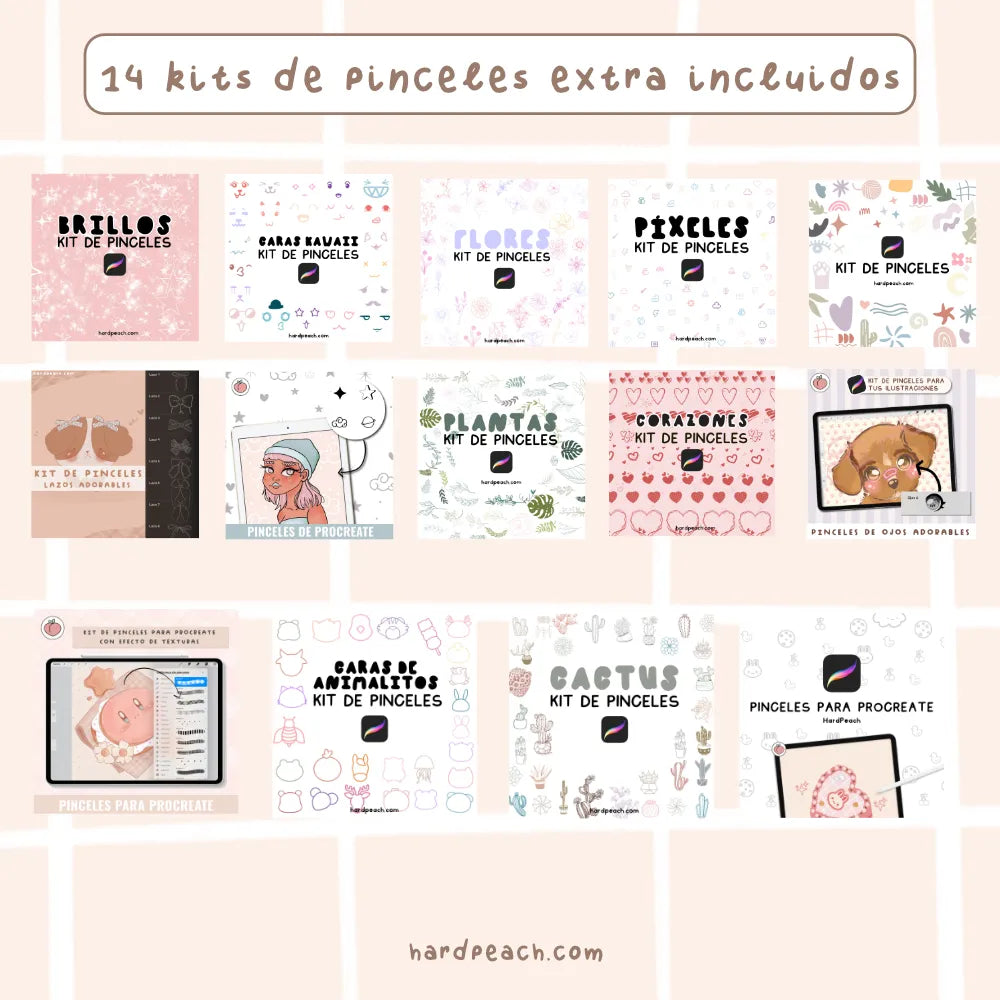 KIT COMPLETO DE CURSOS Y PINCELES PARA PROCREATE: Ilustración digital kawaii, ilustración de mascotas, paisajes de fantasía, creación de personajes kawaii, etiquetas y postales, acuarela digital y lettering digital con pinceles