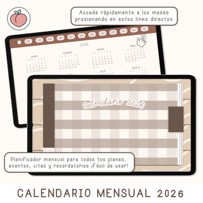 planificador de 2026 minimalista en colores nude y marrones