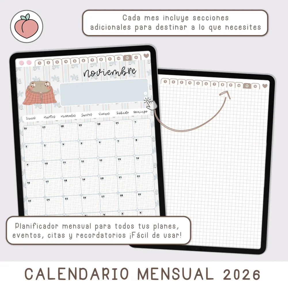 planificador digital kawaii 2026