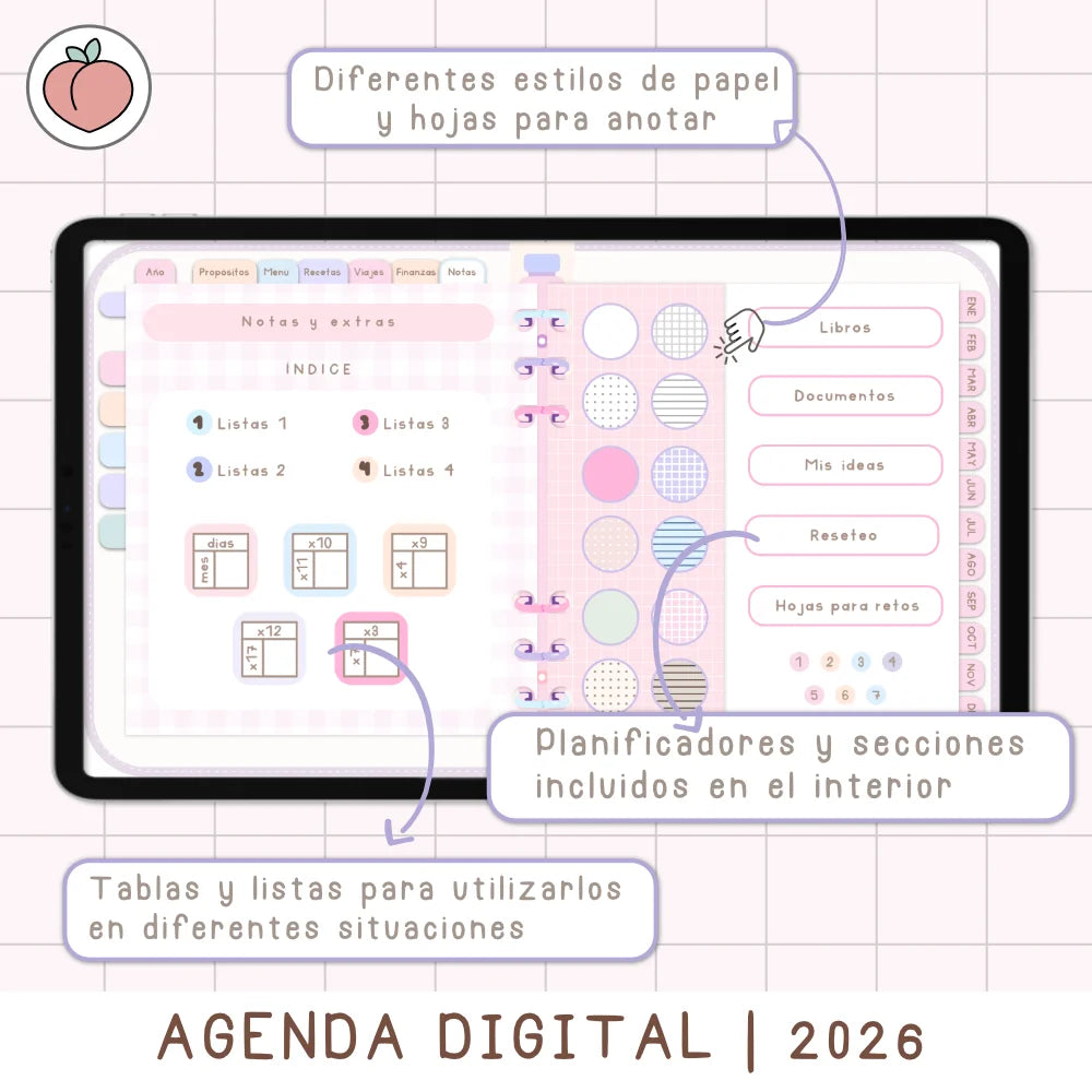 agendas digitales 2026 pastel