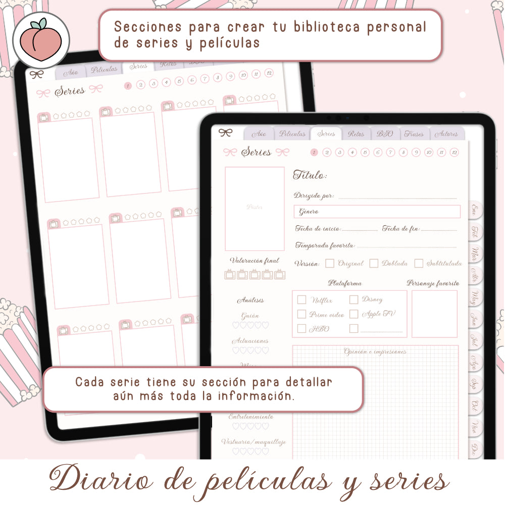 DIARIO DE PELÍCULAS Y SERIES DIGITAL: Diario digital para seguimiento, organización de series y películas, listas y reseñas