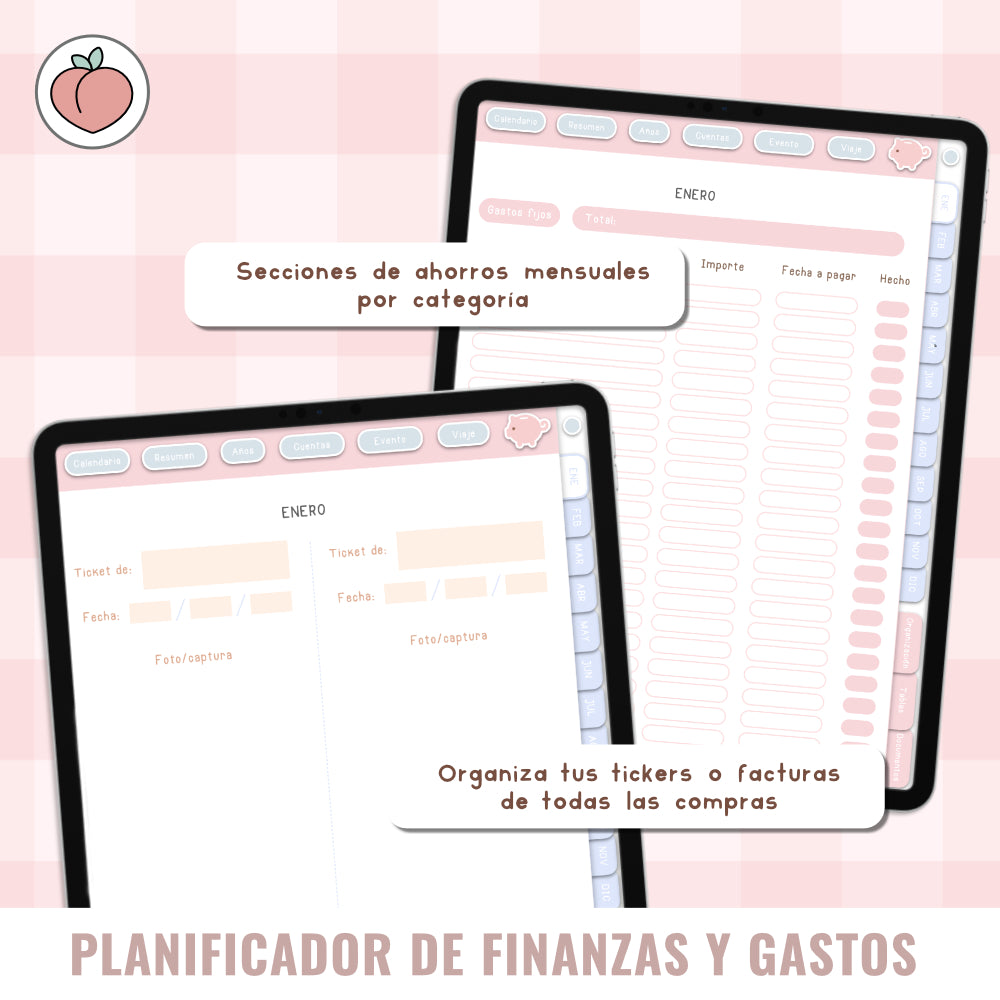 PLANIFICADOR DIGITAL DE FINANZAS Y GASTOS: Presupuestos, control y seguimiento mensual de gastos e ingresos con stickers incluidos. Edición pastel