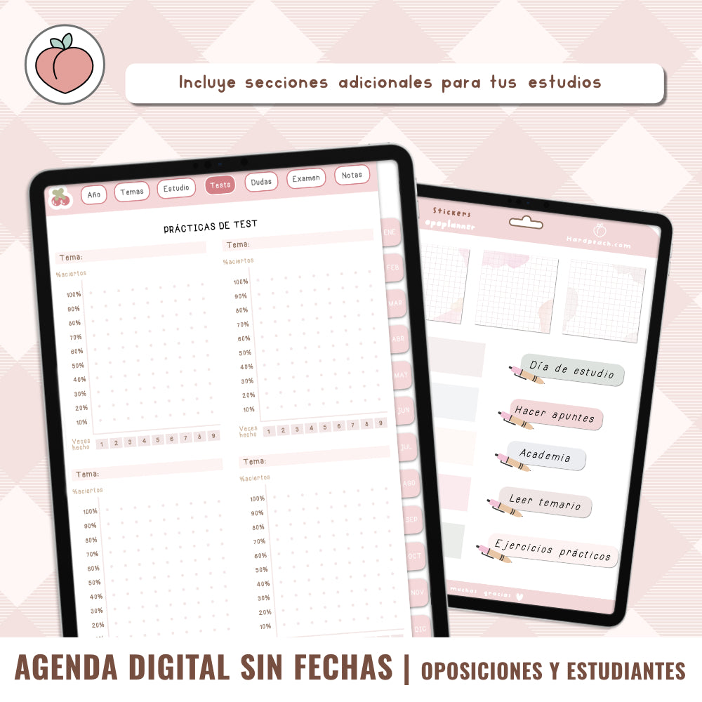 AGENDA DIGITAL OPOSICIONES / ESTUDIANTES / UNIVERSIDAD / MAESTRÍA | Agenda con vista semanal sin fechas y reutilizable con stickers incluidos
