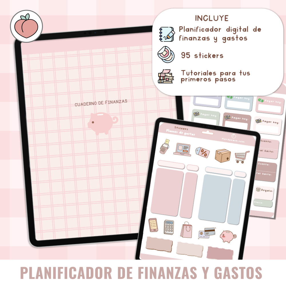PLANIFICADOR DIGITAL DE FINANZAS Y GASTOS: Presupuestos, control y seguimiento mensual de gastos e ingresos con stickers incluidos. Edición pastel