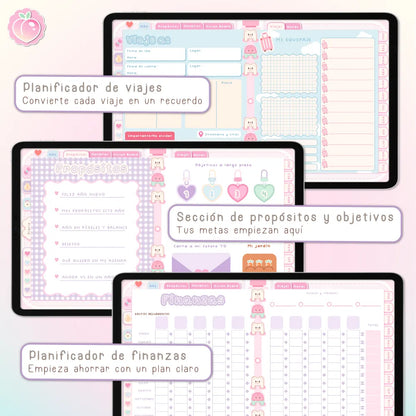 AGENDA DIGITAL KAWAII 2027: Bloomy & Kiwi. Incluye curso, tutoriales, stickers y extras