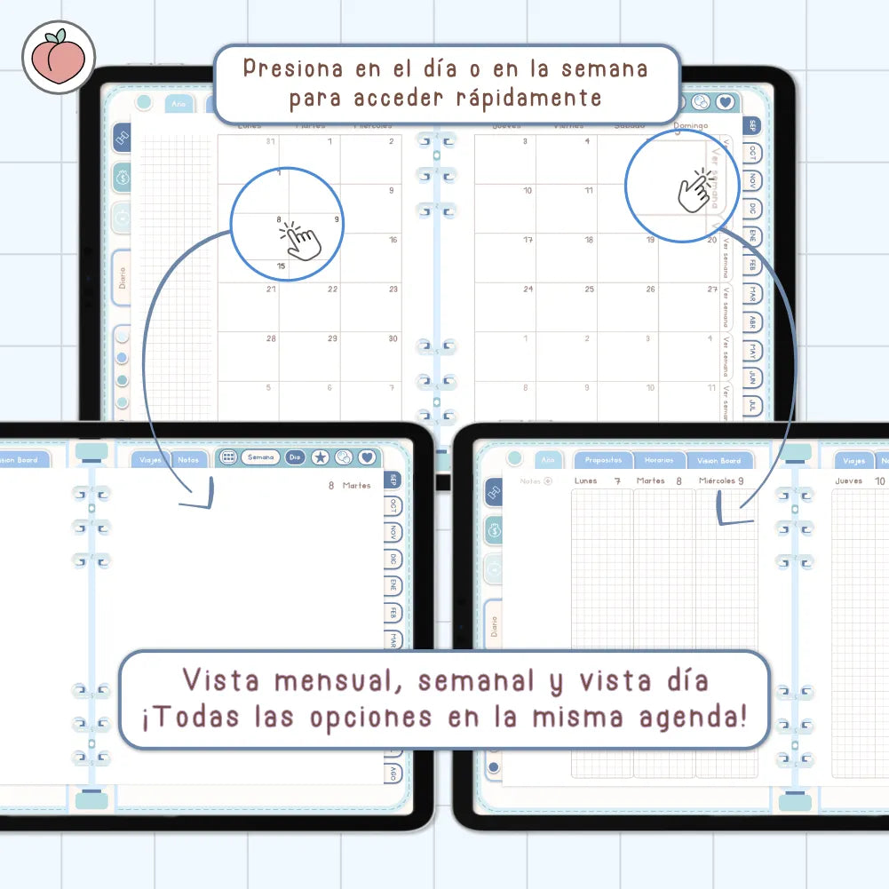 AGENDA DIGITAL MINIMALISTA PRO 2026/2027: Incluye curso, tutoriales, stickers y recursos. Edición azul
