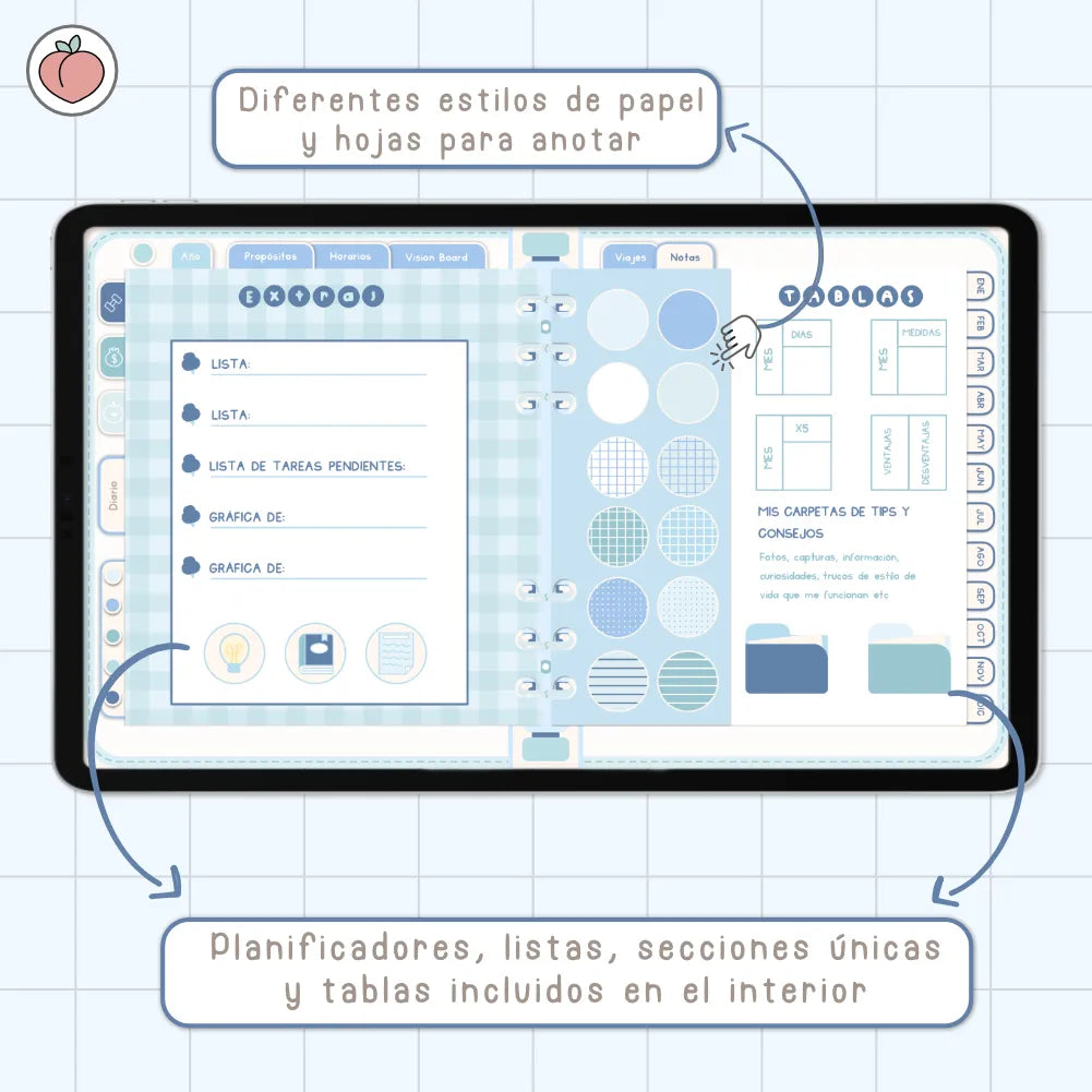 AGENDA DIGITAL MINIMALISTA PRO 2027: Incluye curso, tutoriales, stickers y recursos. Edición azul
