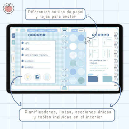 AGENDA DIGITAL MINIMALISTA PRO 2027: Incluye curso, tutoriales, stickers y recursos. Edición azul